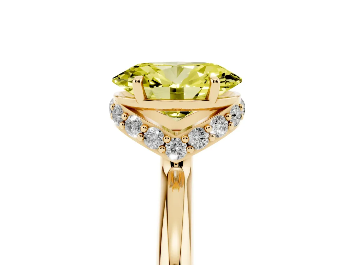 Fancy Yellow Oval Cut Brilliant Solitaire Engagement Ring with Six-Prong Setting and Classic Band Yellow gold