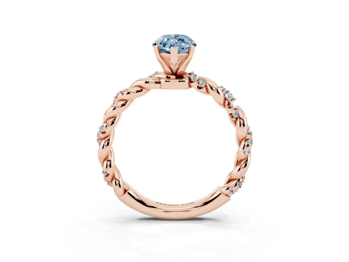 Fancy Blue Marquise Cut Diamond Solitaire Ring with Twisted Band and Pavé Accents Rose gold