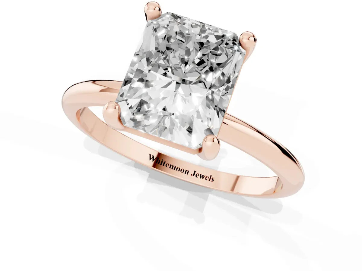 Radiant Cut Solitaire Diamond Ring with 4-Prong Setting on a Classic Band Rose gold