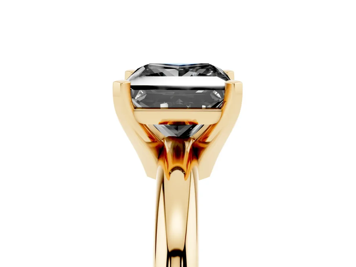 Fancy Black Princess Cut Diamond Solitaire Engagement Ring with Round Band and Four-Prong Setting Yellow gold