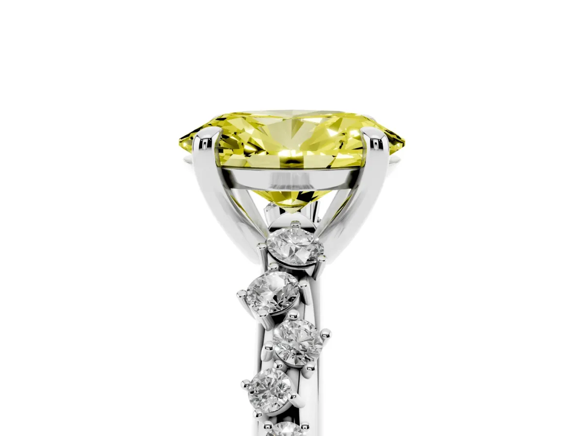 Fancy Yellow Oval Cut Cut Diamond Vine Band with Four-Prong Setting Platinum