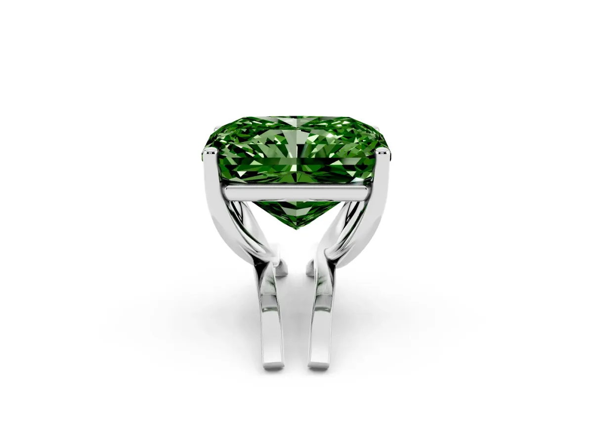 Fancy Green Radiant Cut Cut Diamond Solitaire Engagement Ring with Tapered Plain Band and Four-Prong Setting Silver