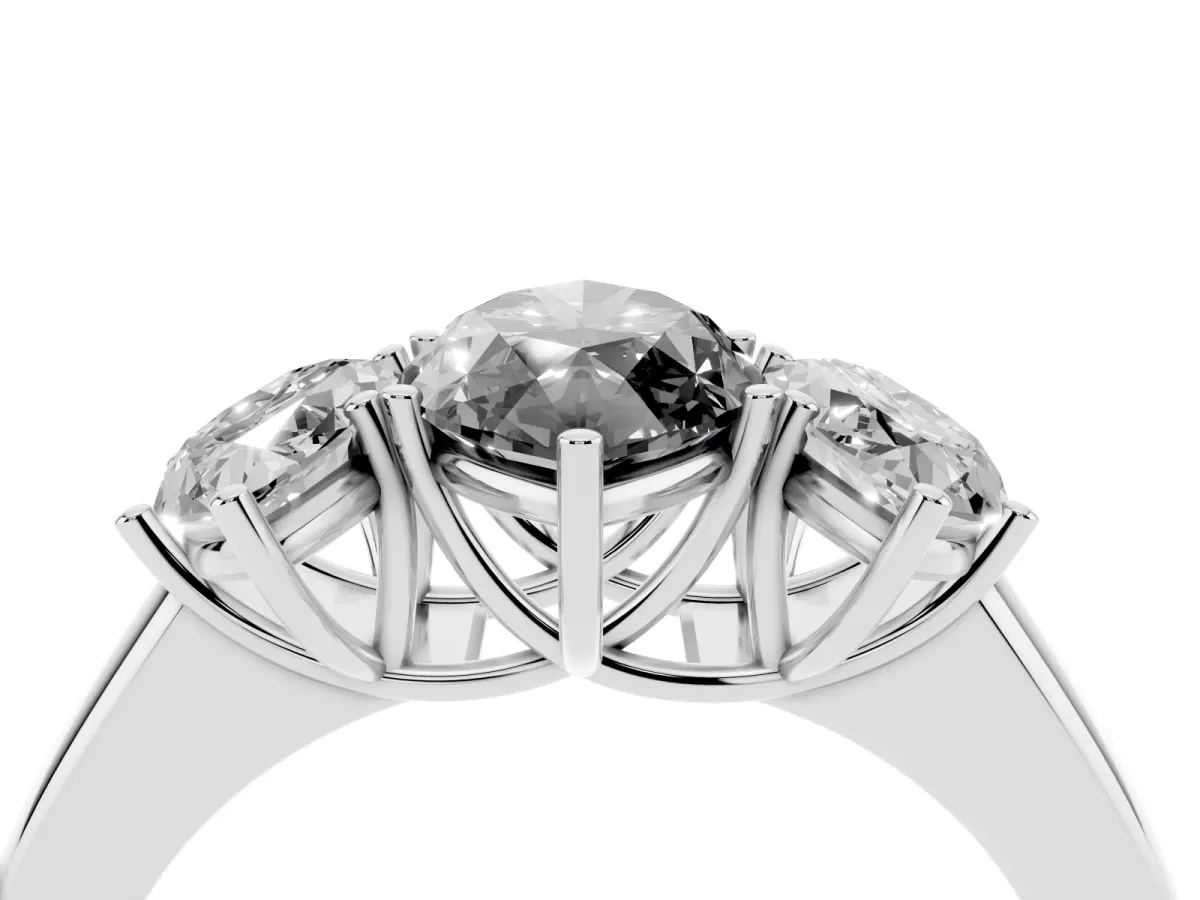 Fancy Black Three-Stone Marquise Cut Cut Diamond Ring with Prong Setting and Classic Band Silver