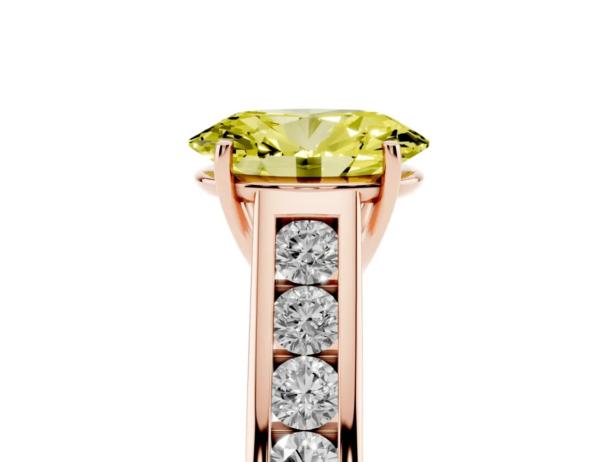 Fancy Yellow Oval Cut Brilliant Channel-Set Solitaire Ring with Four-Prong Setting Rose gold