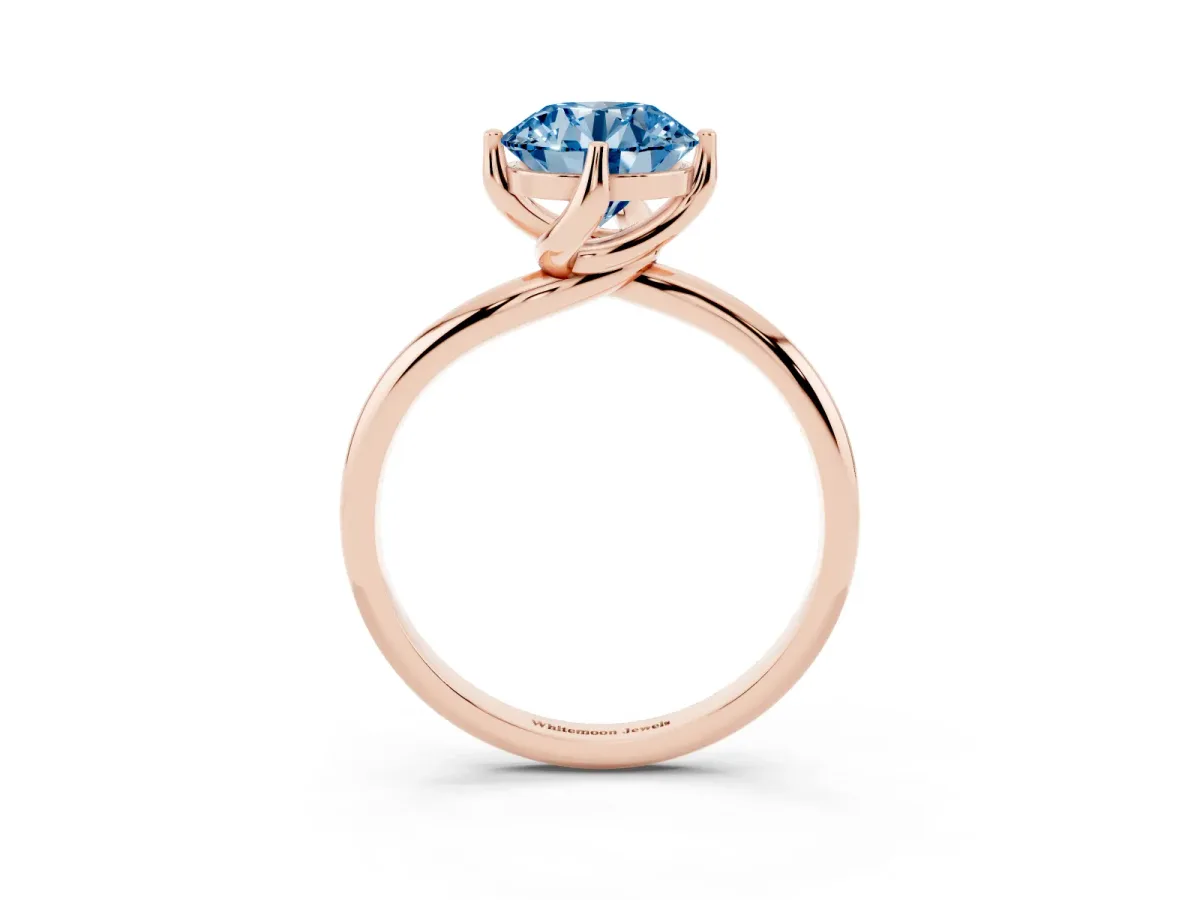 Fancy Blue Round Cut Diamond Solitaire Engagement Ring with Four-Prong Setting and Classic Band Rose gold