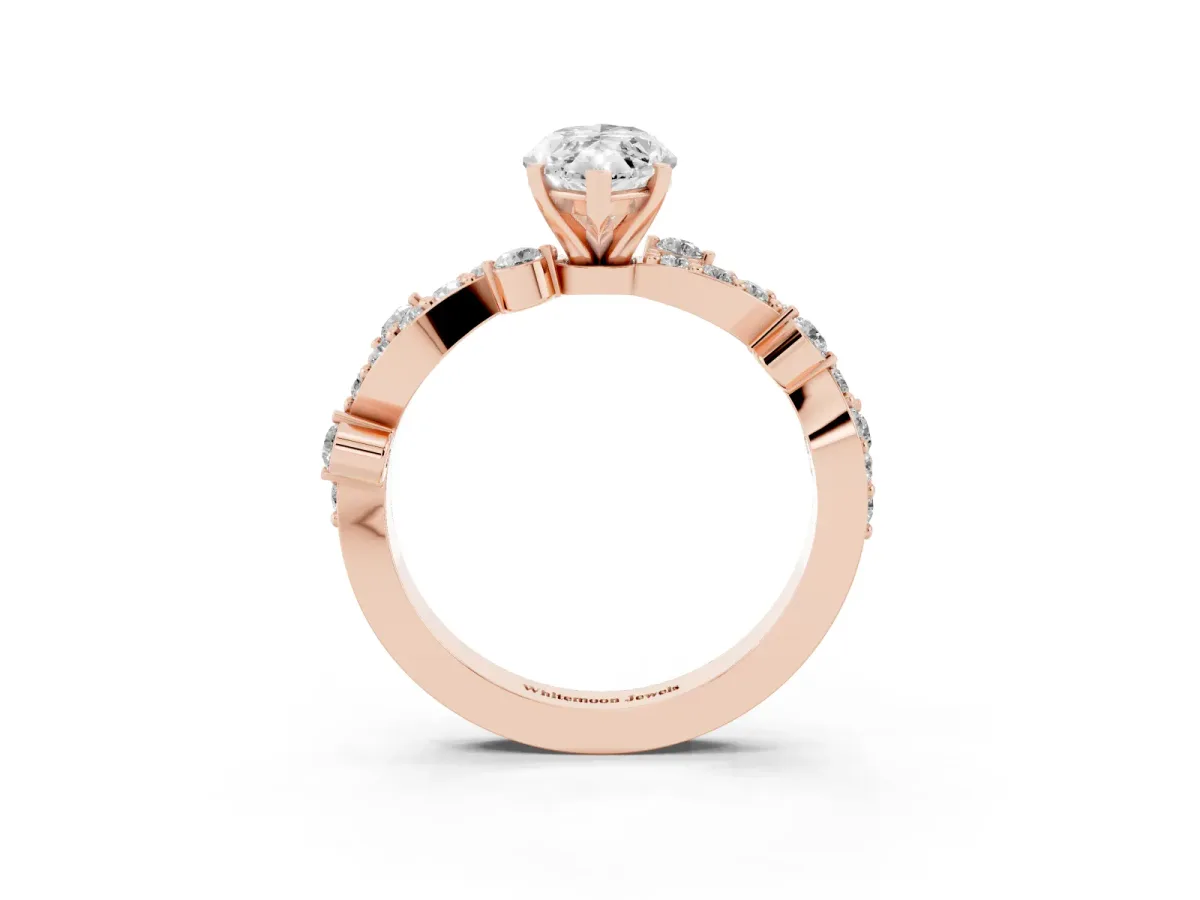 Marquise Cut Cut Solitaire Diamond Twisted Band with Pave Setting Rose gold