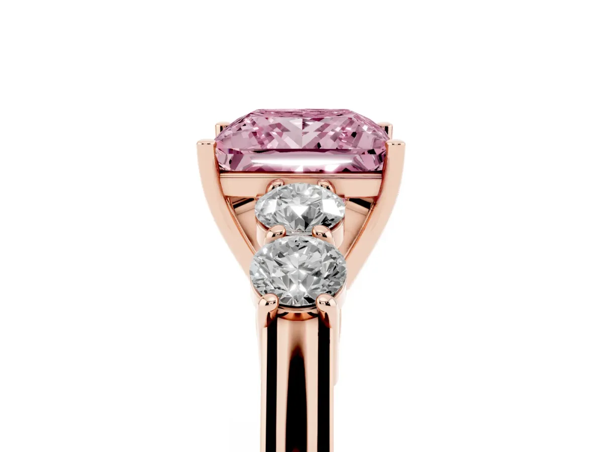 Fancy Pink Princess Cut Cut Diamond Five-Stone Prong Set White Gold Ring Rose gold
