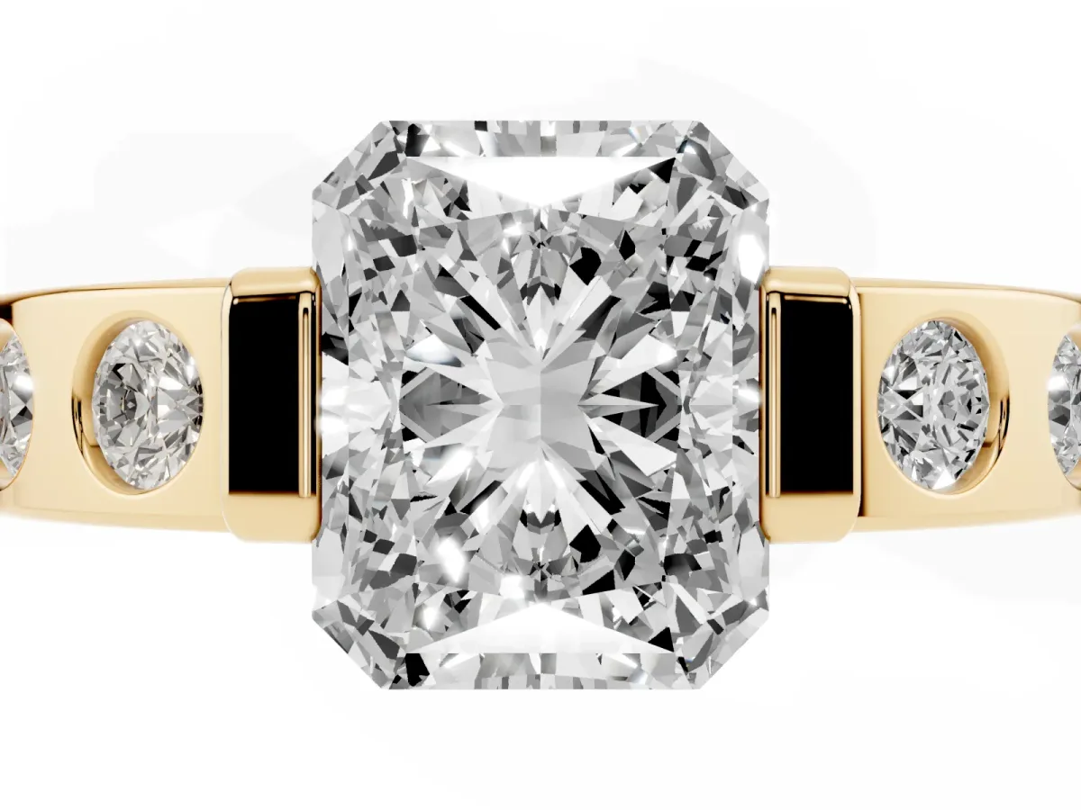 Radiant Cut Brilliant Channel-Set Diamond Ring with Bezel Prong Setting Yellow gold