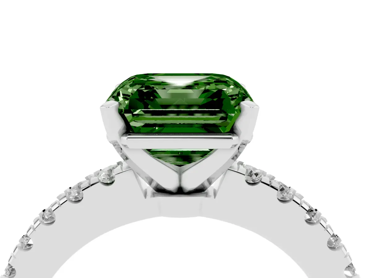 Fancy Green Asscher Cut Solitaire Diamond with Pavé Band and Four-Prong Setting White gold