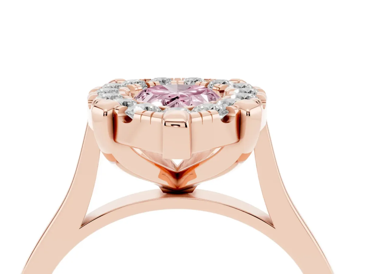 Fancy Pink Pear Cut Diamond Cluster Halo Solitaire with Four-Prong Setting Rose gold