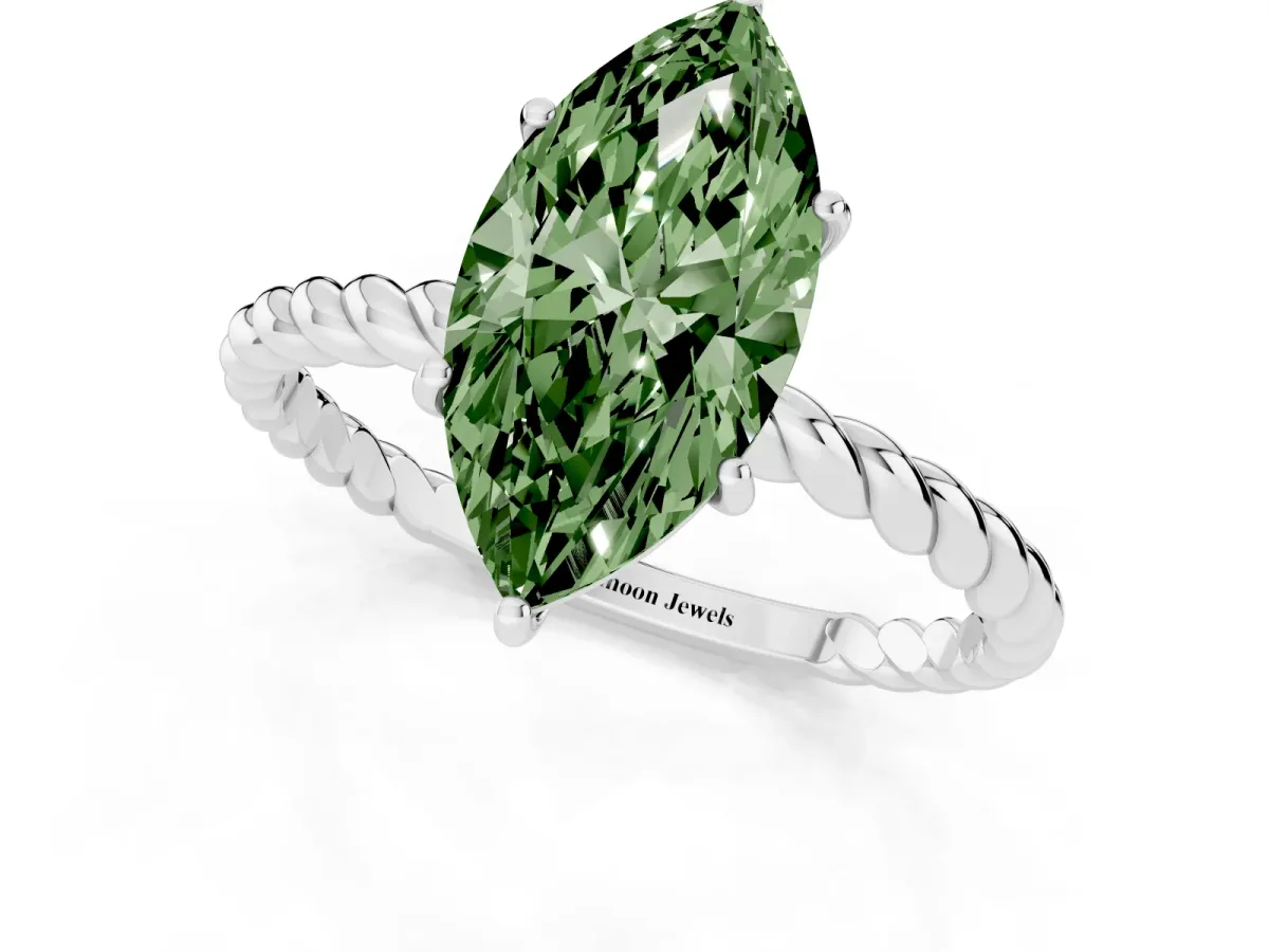 Fancy Green Marquise Cut Solitaire Twisted Band 4-Prong Ring Platinum