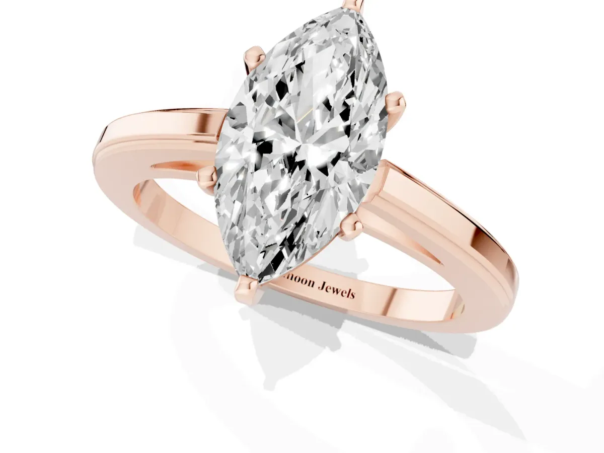 Marquise Cut Solitaire Diamond Ring with Four-Prong Setting and Classic Band Rose gold