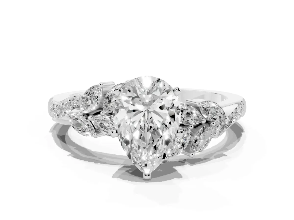 Pear Cut Solitaire Marquise Twist Band with Six-Prong Setting Silver