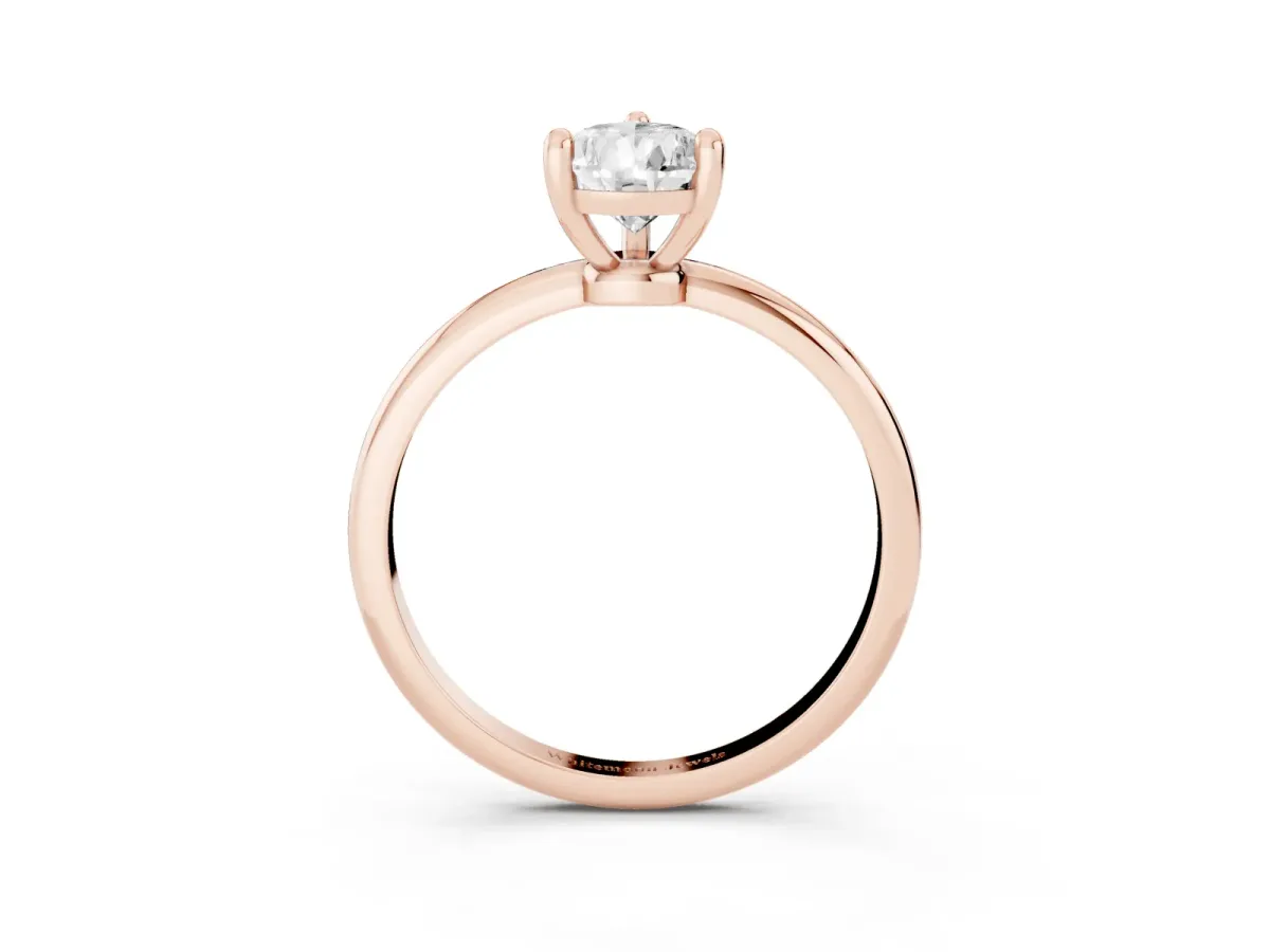 Pear Cut Solitaire Diamond Ring with 4-Prong Setting on a Classic Band Rose gold