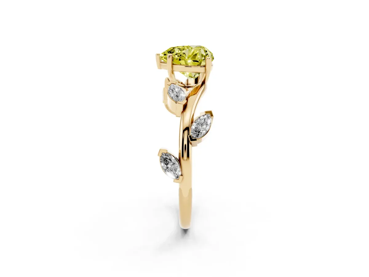 Fancy Yellow Heart Cut Solitaire Twisted Band Marquise Accent Prong Setting Ring Yellow gold
