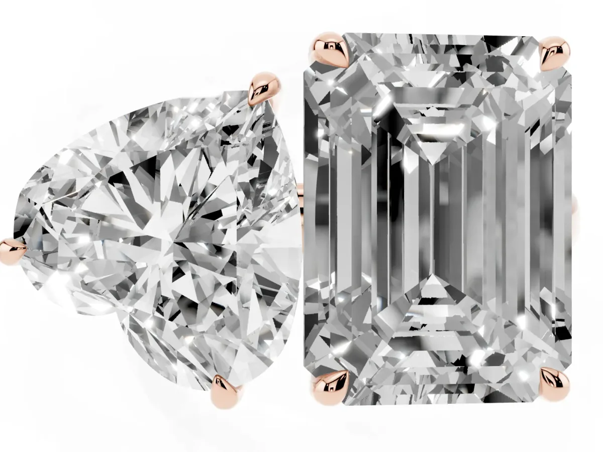 Heart Cut and Emerald Cut Toi Moi Ring with Prong Setting Rose gold