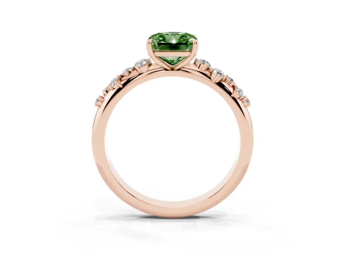 Fancy Green Radiant Cut Diamond Cluster Prong-Set Solitaire Ring Rose gold