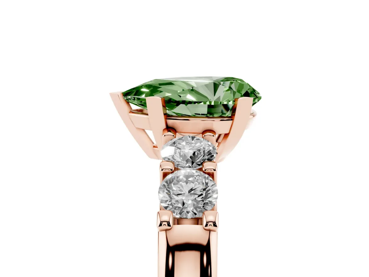 Fancy Green Pear Cut Brilliant Cut Diamond Five-Stone Prong Set Engagement Ring with Channel Band Rose gold