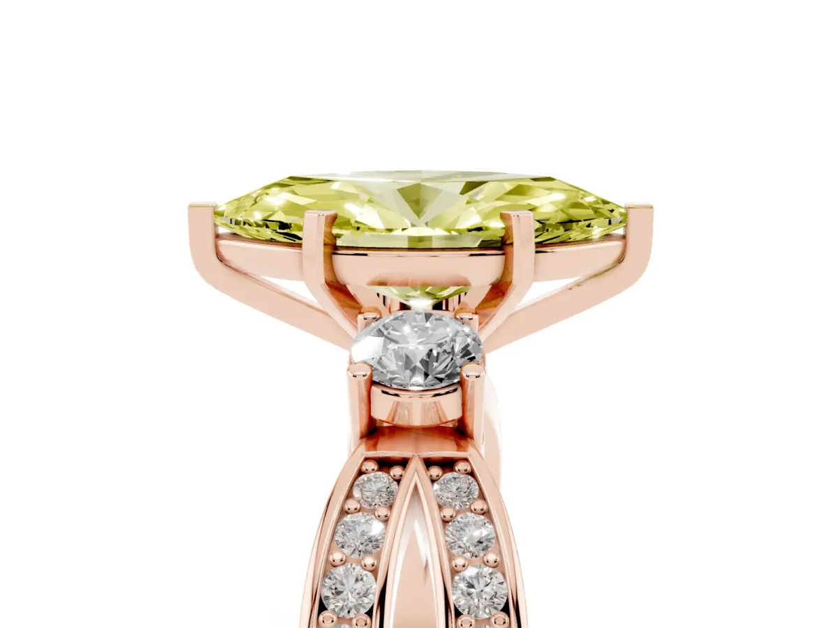 Fancy Yellow Three-Stone Marquise Cut Cut Diamond Twist Band with Prong Setting Rose gold