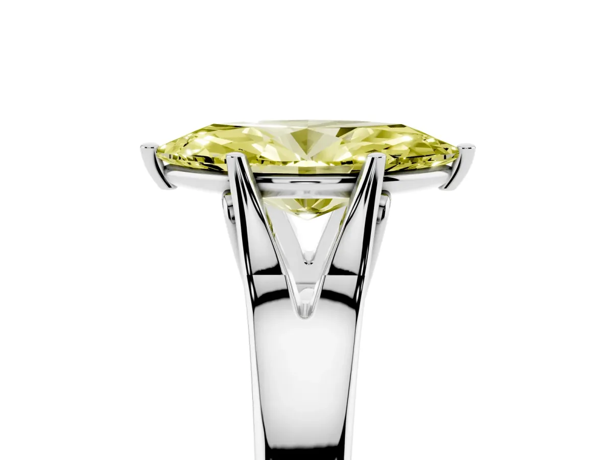 Fancy Yellow Marquise Cut Solitaire Diamond Ring with Cathedral Band and Four-Prong Setting Silver