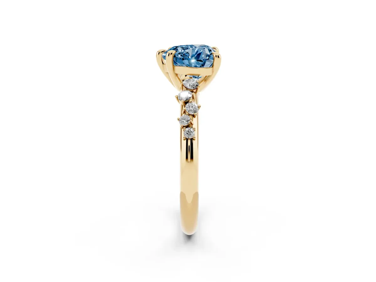 Fancy Blue Heart Cut Cut Diamond Vine Band with Four-Prong Setting Yellow gold