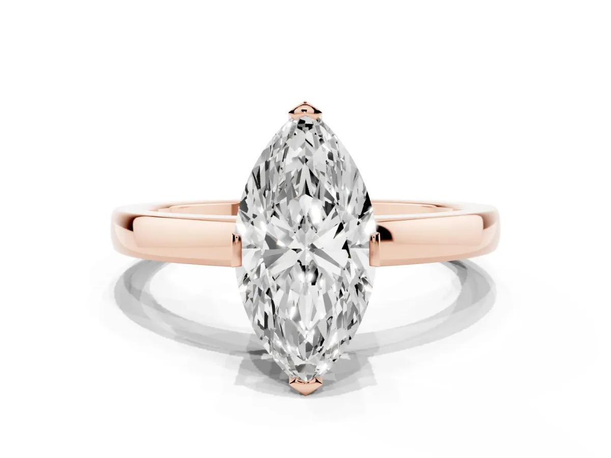 Marquise Cut Cut Solitaire Ring with Four-Prong Setting and Classic Band Rose gold