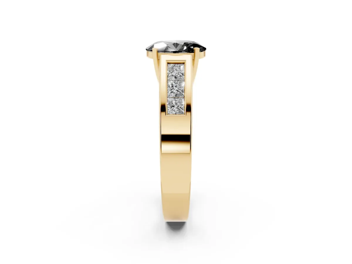 Fancy Black Oval Cut Cut Channel Set Solitaire Ring with Four-Prong Setting Yellow gold