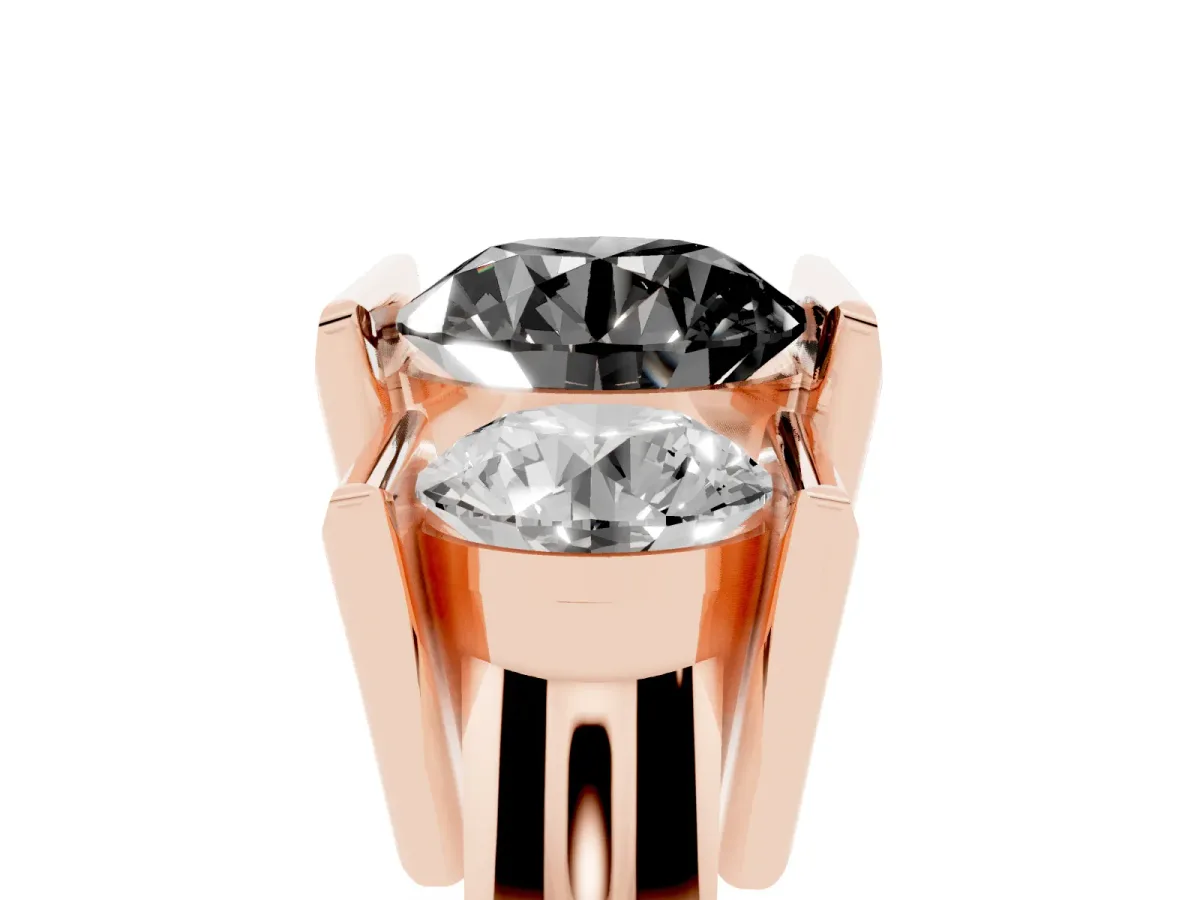 Fancy Black Three Stone Round Cut Cut Channel Set Diamond Ring Rose gold