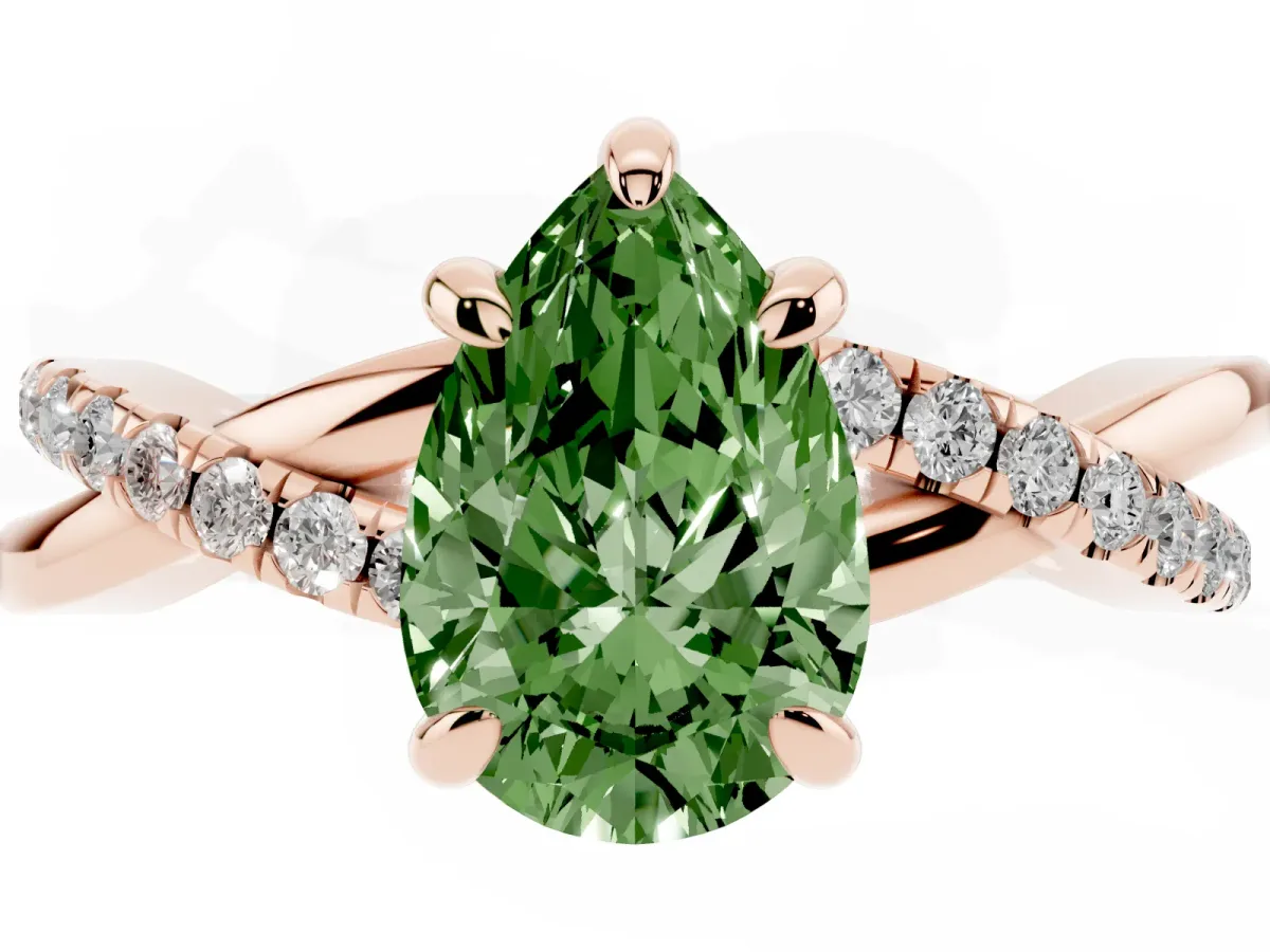 Fancy Green Pear Cut Cut Diamond Twist Band Solitaire with Prong Setting Rose gold