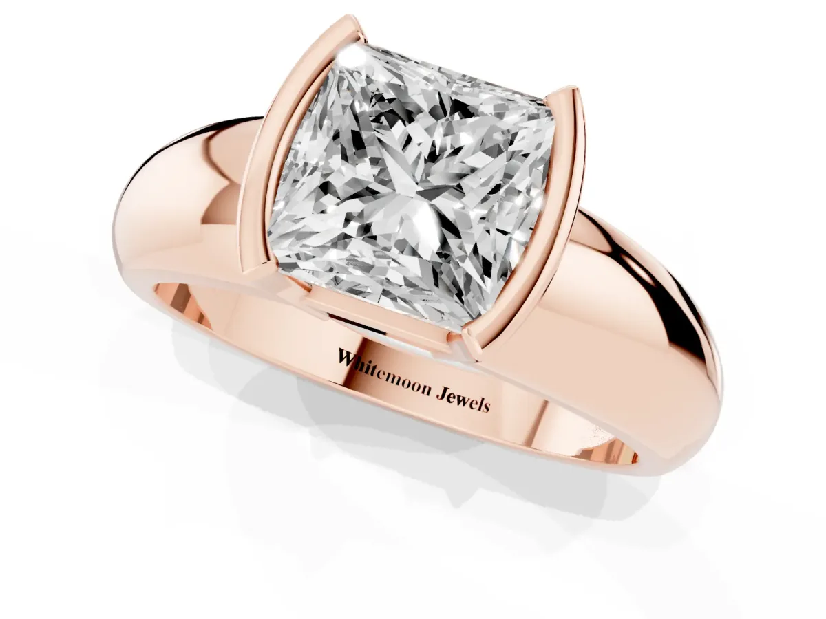 Princess Cut Solitaire Tension Set Diamond Ring with Wide Band Rose gold