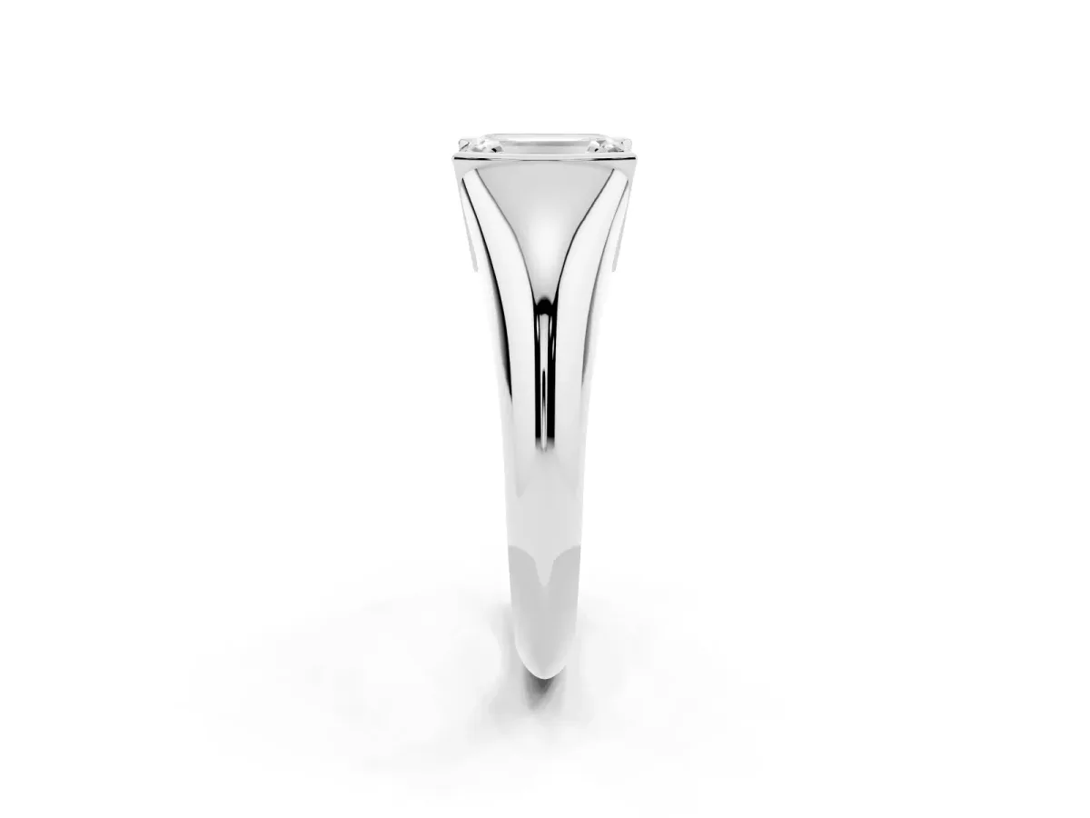 Emerald Cut Solitaire Tension Set Diamond Ring Silver