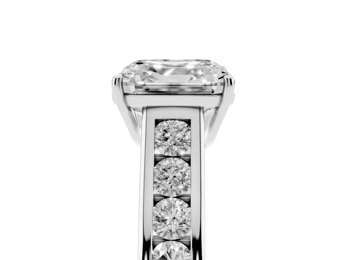 Asscher Cut Solitaire Channel-Set Diamond Engagement Ring with Four-Prong Setting Silver