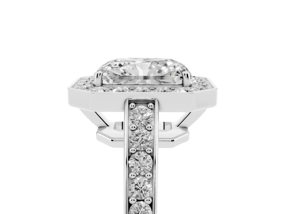 Radiant Cut Halo Pavé Diamond Engagement Ring with Bezel Setting Platinum