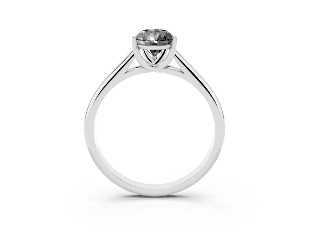Fancy Black Pear Cut Solitaire Engagement Ring with Tapered Band and Four-Prong Setting Silver