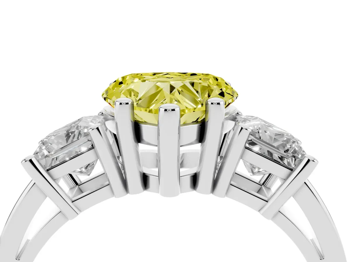 Fancy Yellow Three-Stone Heart Cut Cut Solitaire Ring with Prong Setting Silver