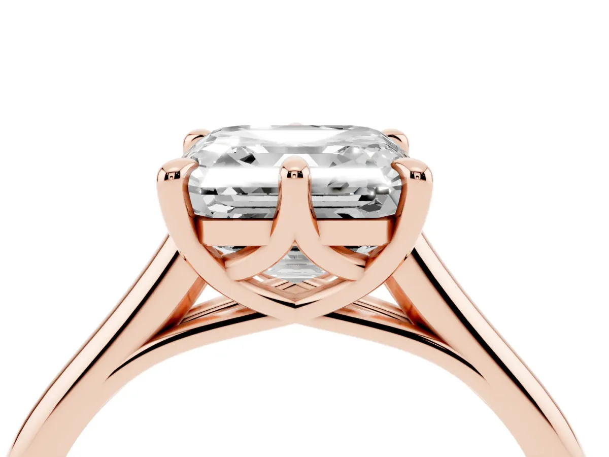 Asscher Cut Solitaire Engagement Ring with Six-Prong Setting and Classic Band Rose gold