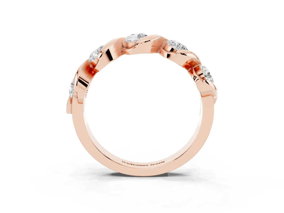 Round Diamond Wave Band with Channel Setting and Shared Prongs Rose gold