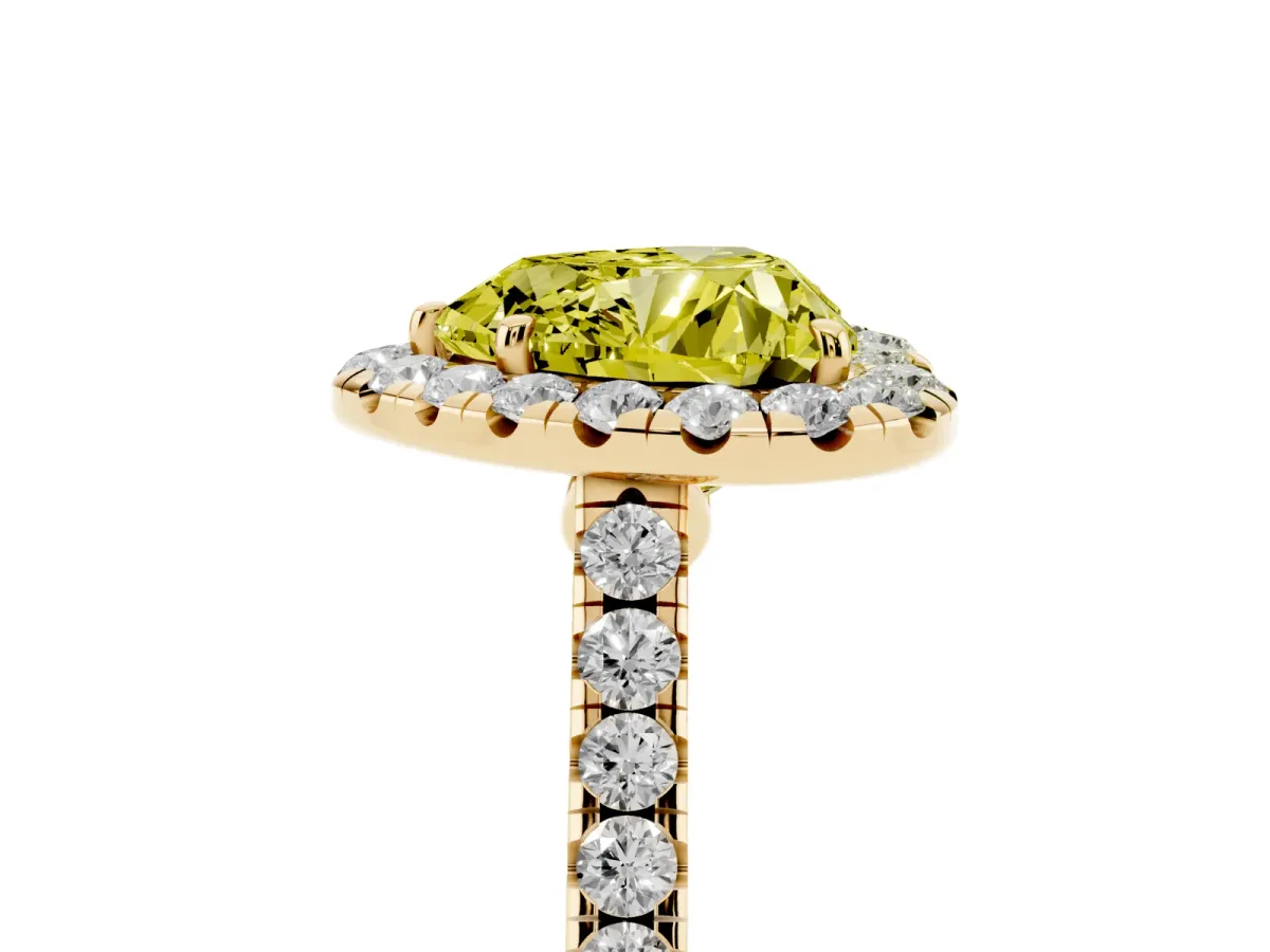 Fancy Yellow Heart Cut Halo Pave Diamond Engagement Ring with Four-Prong Setting Yellow gold