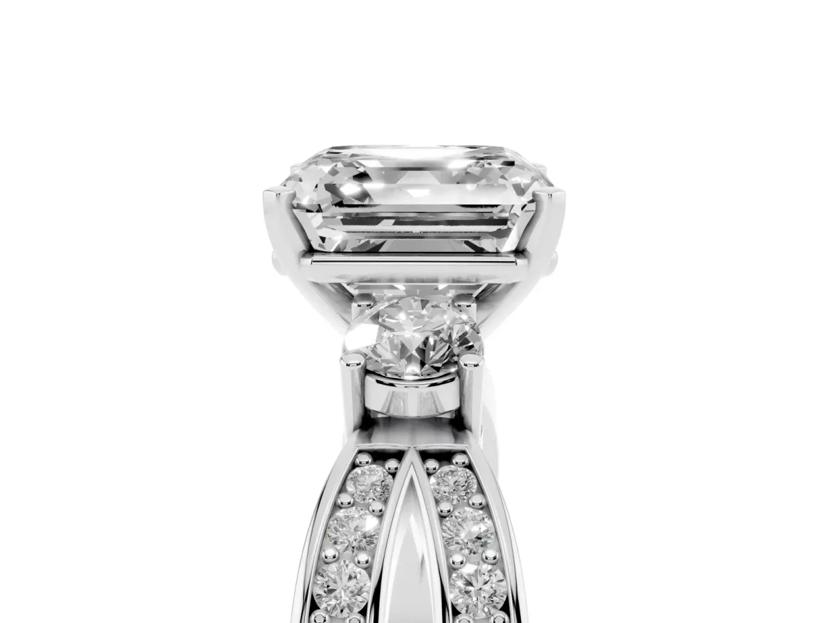 Three-Stone Asscher Cut Cut Diamond Twist Band with Prong Setting Platinum