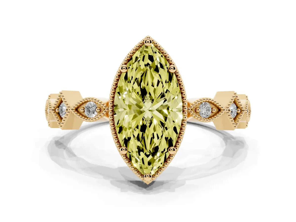 Fancy Yellow Marquise Cut Milgrain Marquise Diamond Twist Band Ring Yellow gold