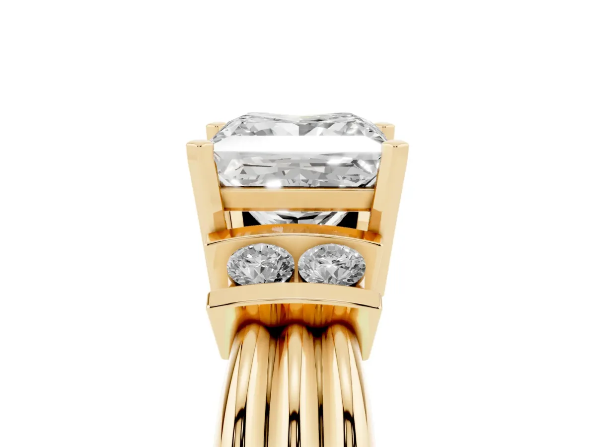 Princess Cut Cut Three-Stone Channel Set Ring with Bar Prongs Yellow gold