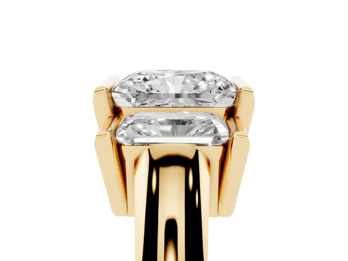 Three Stone Radiant Cut Cut Channel Set Diamond Ring Yellow gold