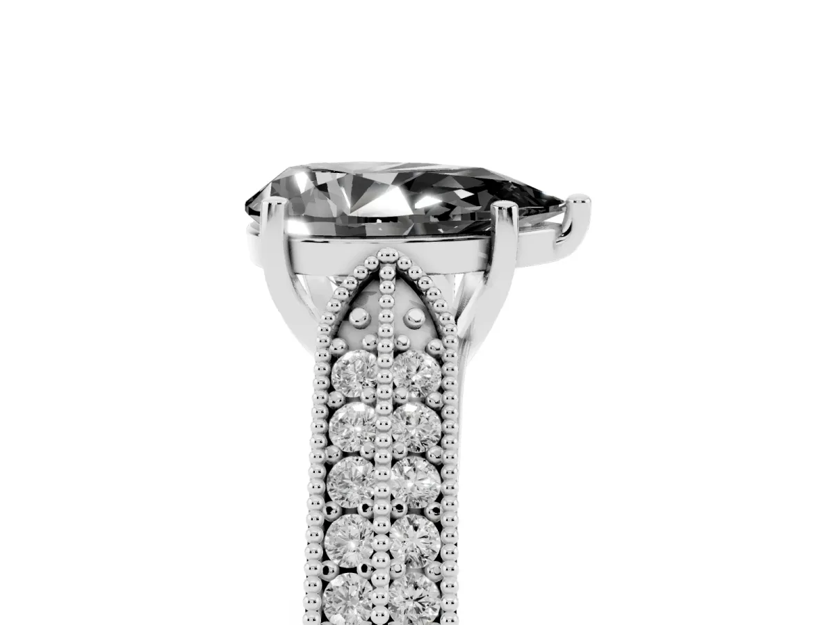 Fancy Black Pear Cut Cut Pave Split Shank Engagement Ring with Four-Prong Setting Silver