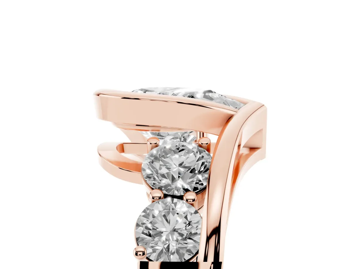 Bezel Set Pear Cut Diamond Bypass Ring with Round Accents Rose gold