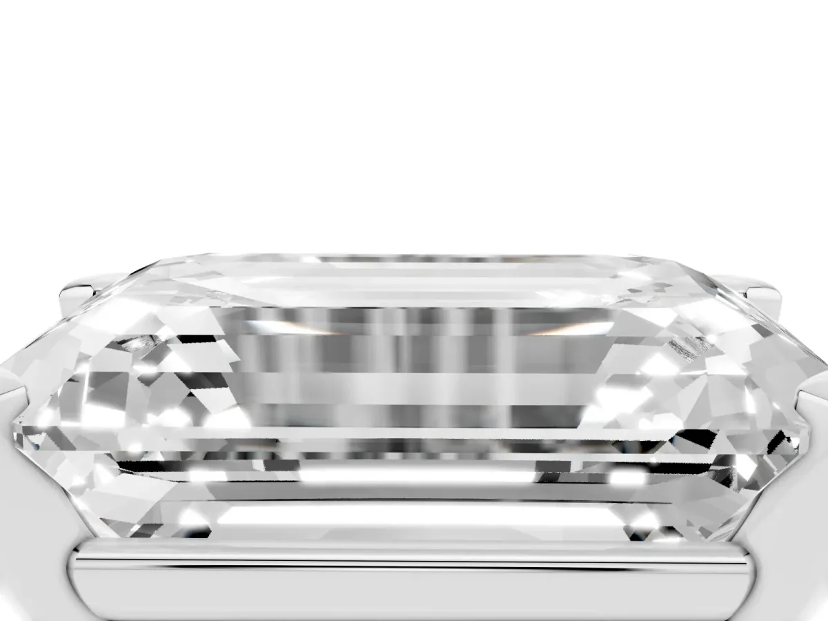 Emerald Cut Diamond Solitaire Ring with Prong Setting and Classic Band White gold