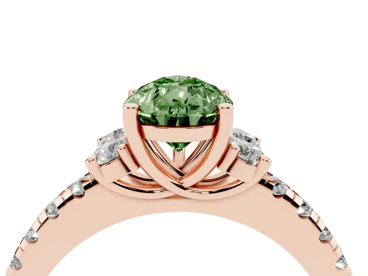 Fancy Green Pear Cut Diamond Three-Stone Pave Band with Four-Prong Setting Rose gold