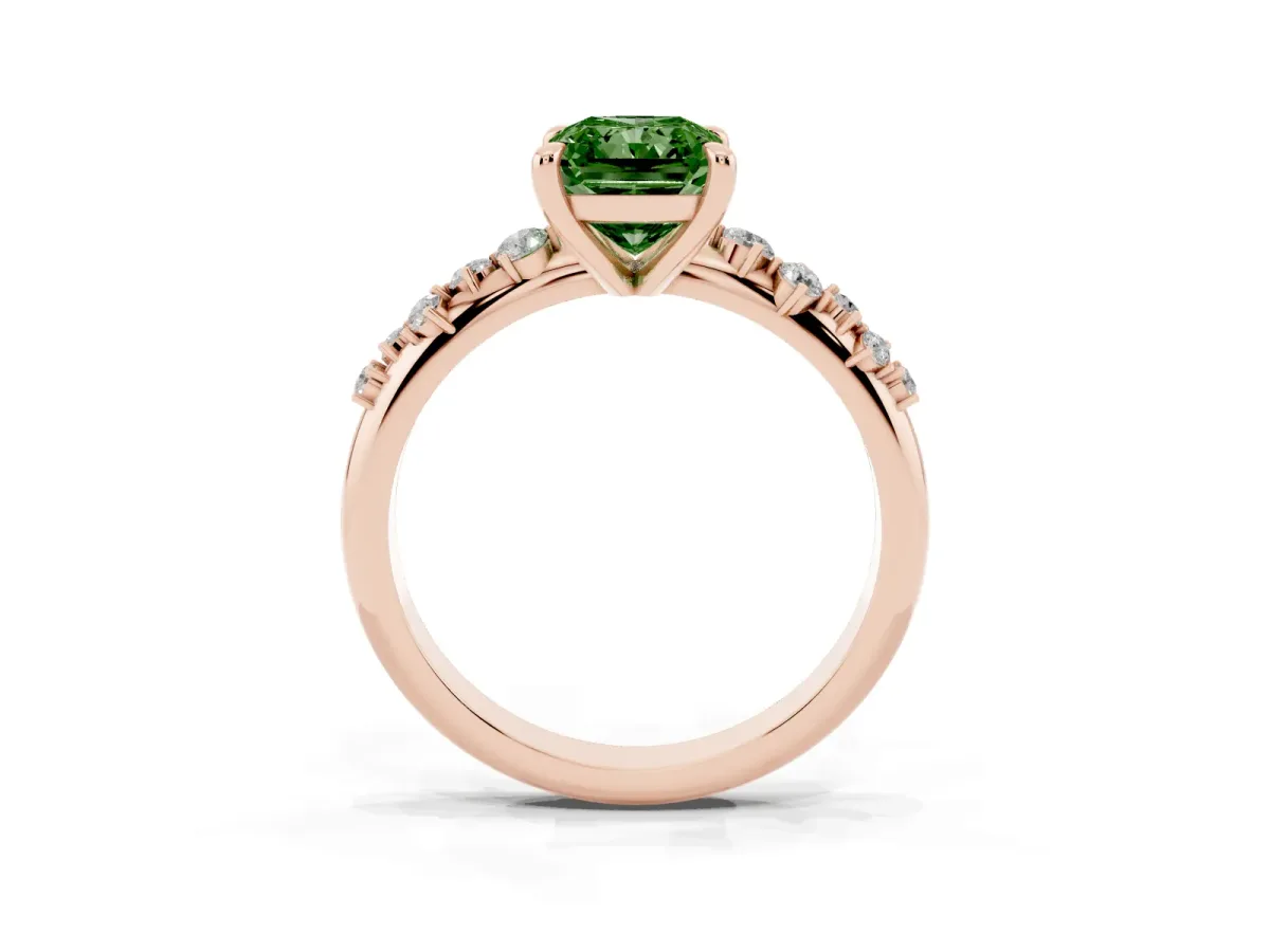 Fancy Green Radiant Cut Cut Diamond Vine Band with Four-Prong Setting Rose gold
