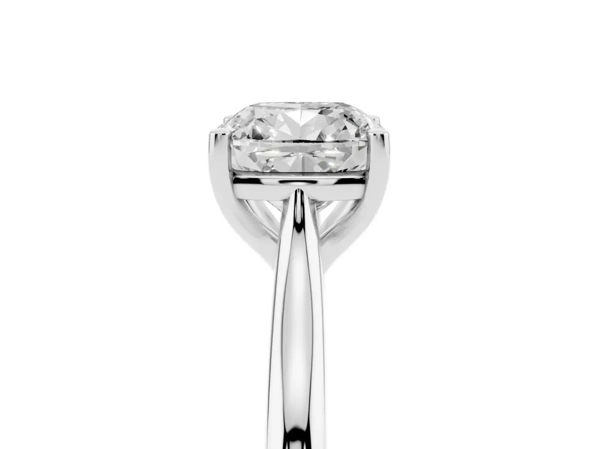Cushion Cut Cut Solitaire Ring with Cathedral Band and Four-Prong Setting Silver