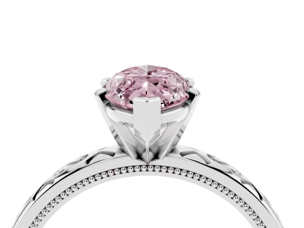 Fancy Pink Marquise Cut Solitaire Engagement Ring with Scrollwork Band and Four-Prong Setting Platinum