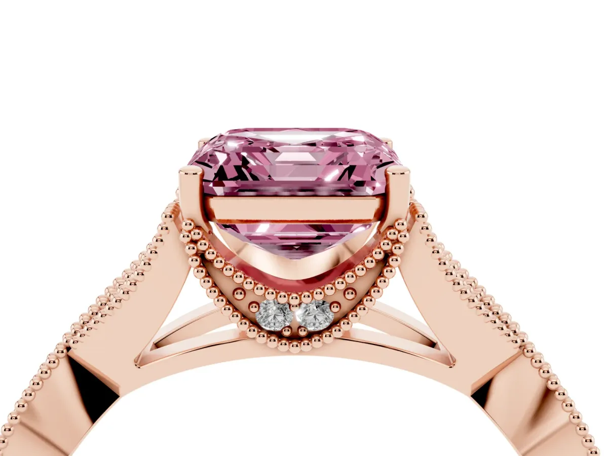 Fancy Pink Asscher Cut Cut Diamond Twisted Band with Milgrain Pave Setting and Four-Prong Setting Rose gold